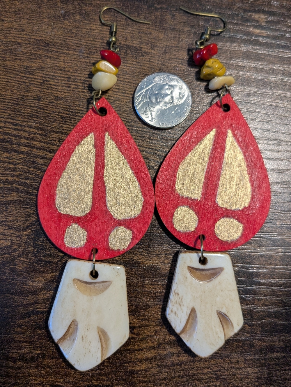 Native American Hand Painted Elk Hoof Tracks With Bone Carved Elk Teeth